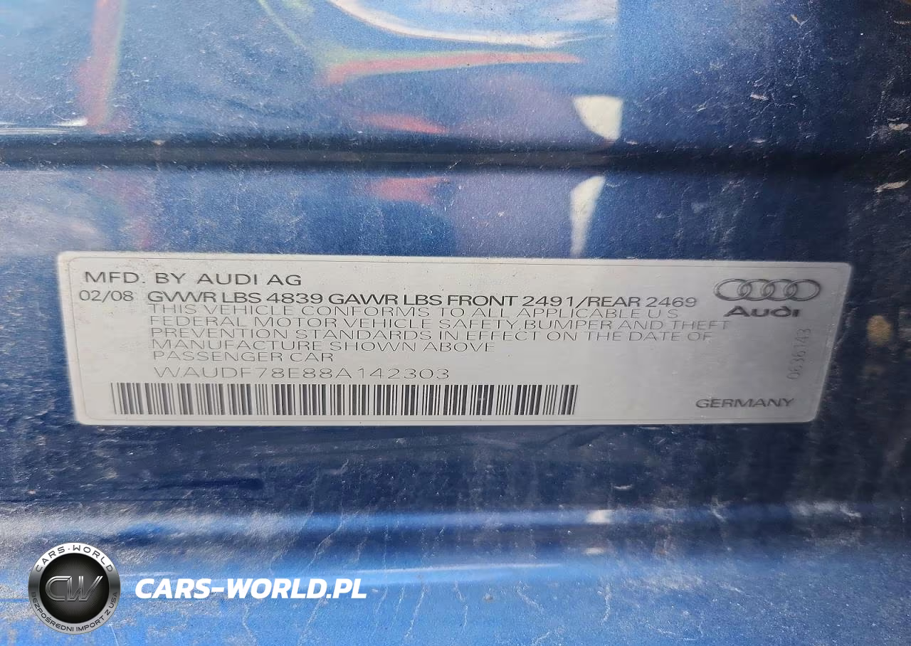 2008 Audi A4 2.0T Quattro VIN:WAUDF78E88A142303 - 12