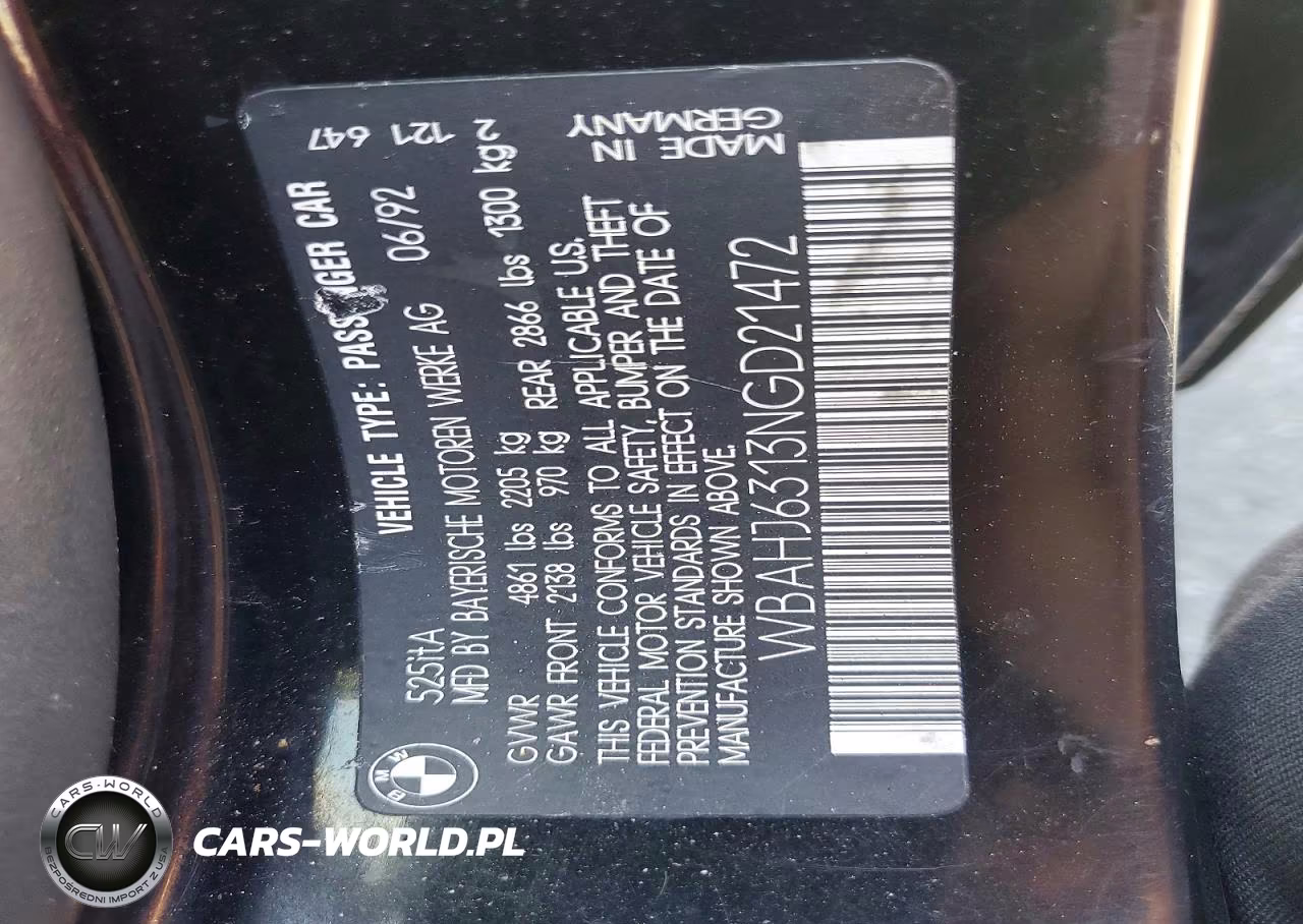 1992 BMW 525 I Automatic VIN:WBAHJ6313NGD21472 - 12