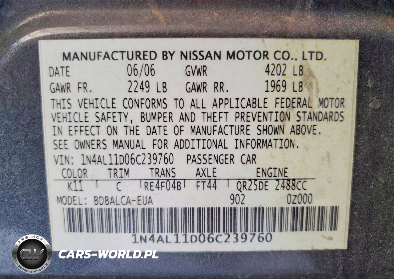 2006 Nissan Altima 2.5 VIN:1N4AL11D06C239760 - 12