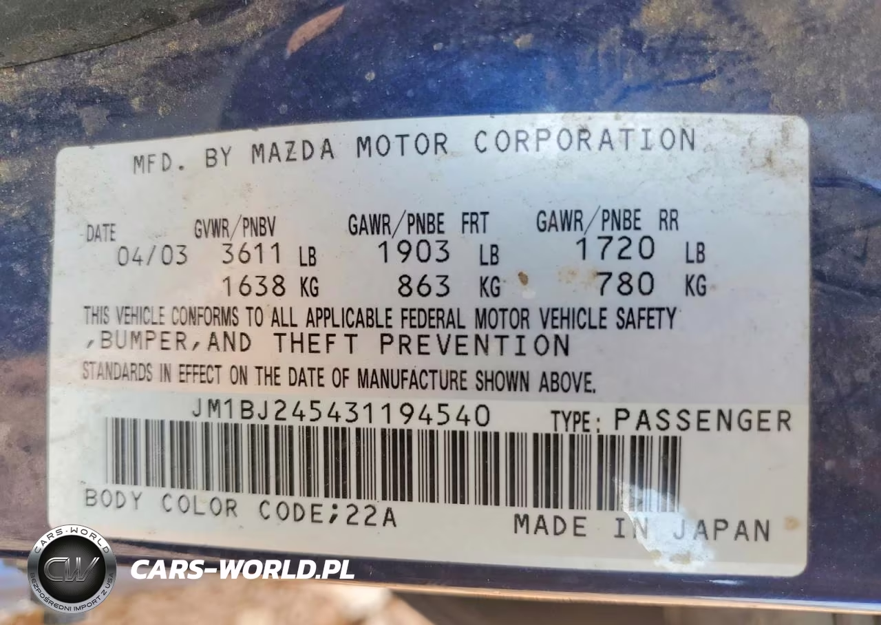2003 Mazda Protege Pr5 VIN:JM1BJ245431194540 - 12