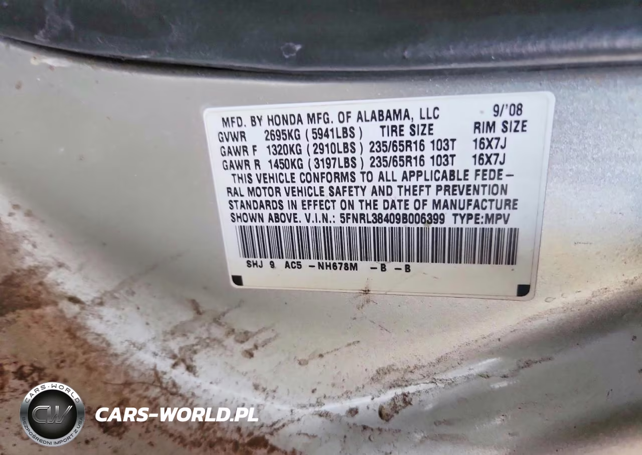 2009 Honda Odyssey Ex VIN:5FNRL38409B006399 - 13