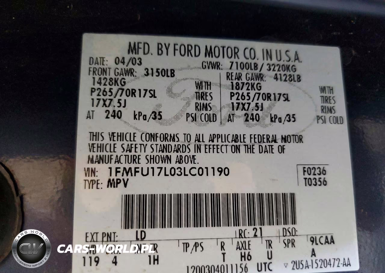2003 Ford Expedition Eddie Bauer VIN:1FMFU17L03LC01190 - 13