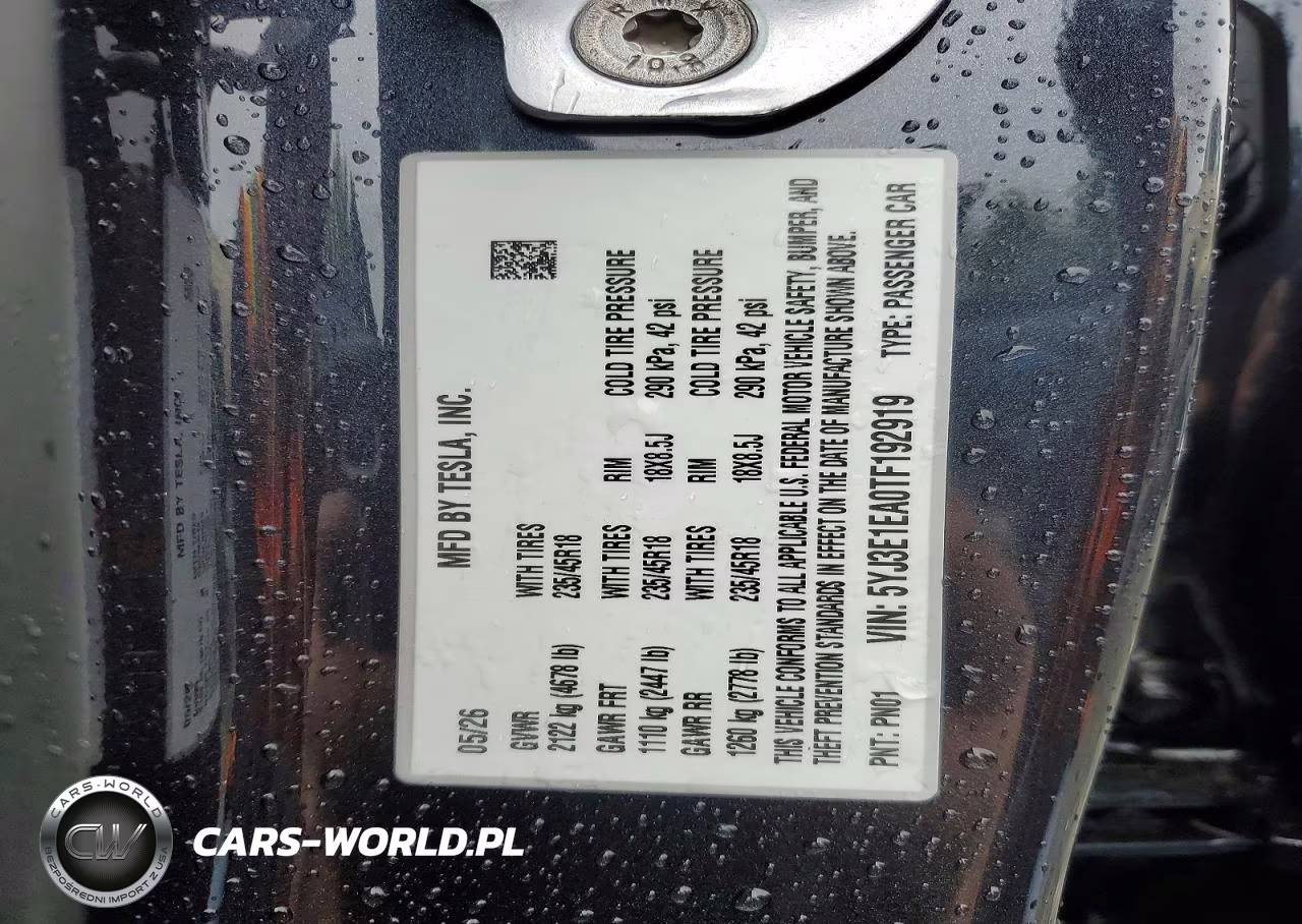 2026 Tesla Model 3 VIN:5YJ3E1EA0TF192919 - 13
