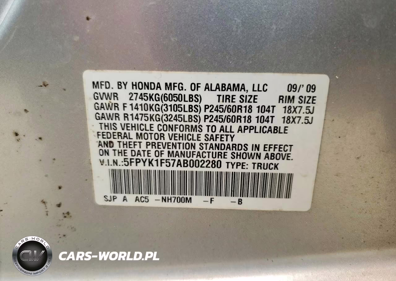 2010 Honda Ridgeline Rtl VIN:5FPYK1F57AB002280 - 12