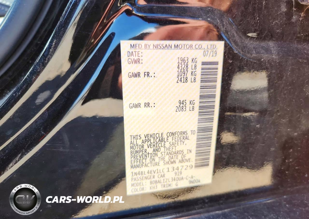 2020 Nissan Altima Sl VIN:1N4BL4EV1LC134729 - 12