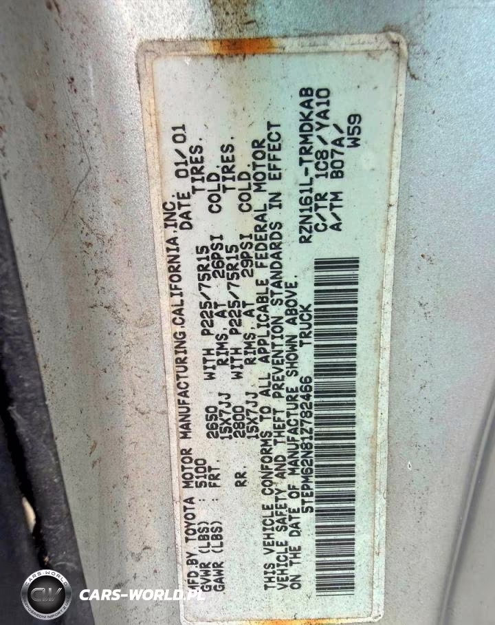 2001 Toyota Tacoma Deluxe VIN:5TEPM62N812782466 - 10