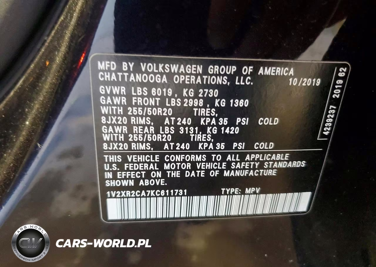 2019 Volkswagen Atlas Se VIN:1V2XR2CA7KC611731 - 13