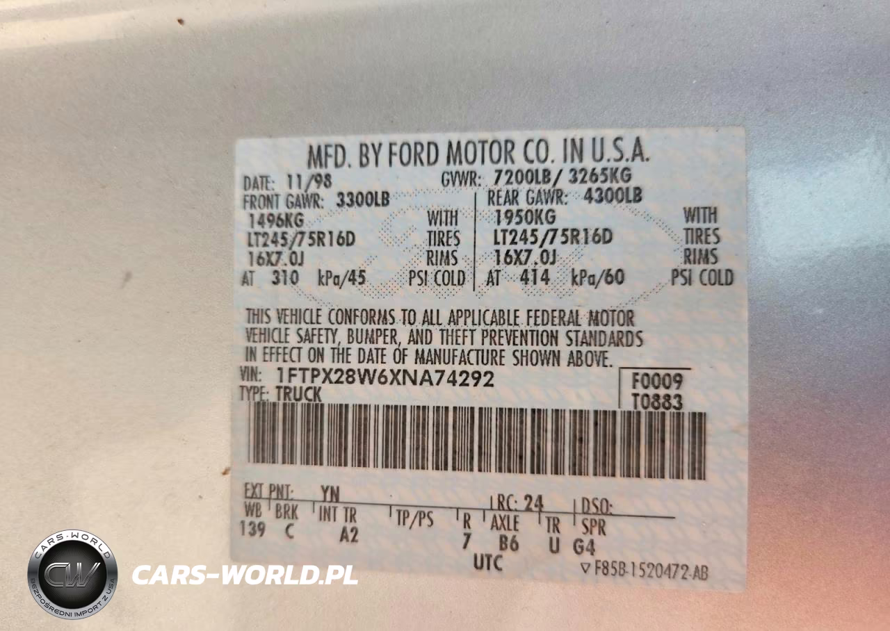 1999 Ford F250 VIN:1FTPX28W6XNA74292 - 12