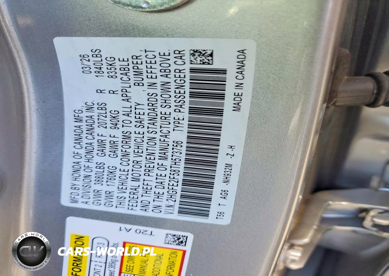 2026 Honda Civic Sport VIN:2HGFE2F58TH573756 - 12