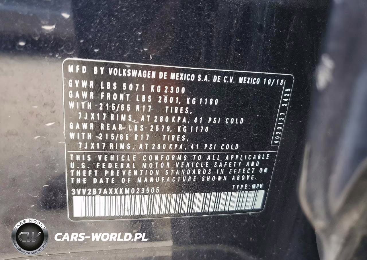 2019 Volkswagen Tiguan Se VIN:3VV2B7AXXKM023505 - 13