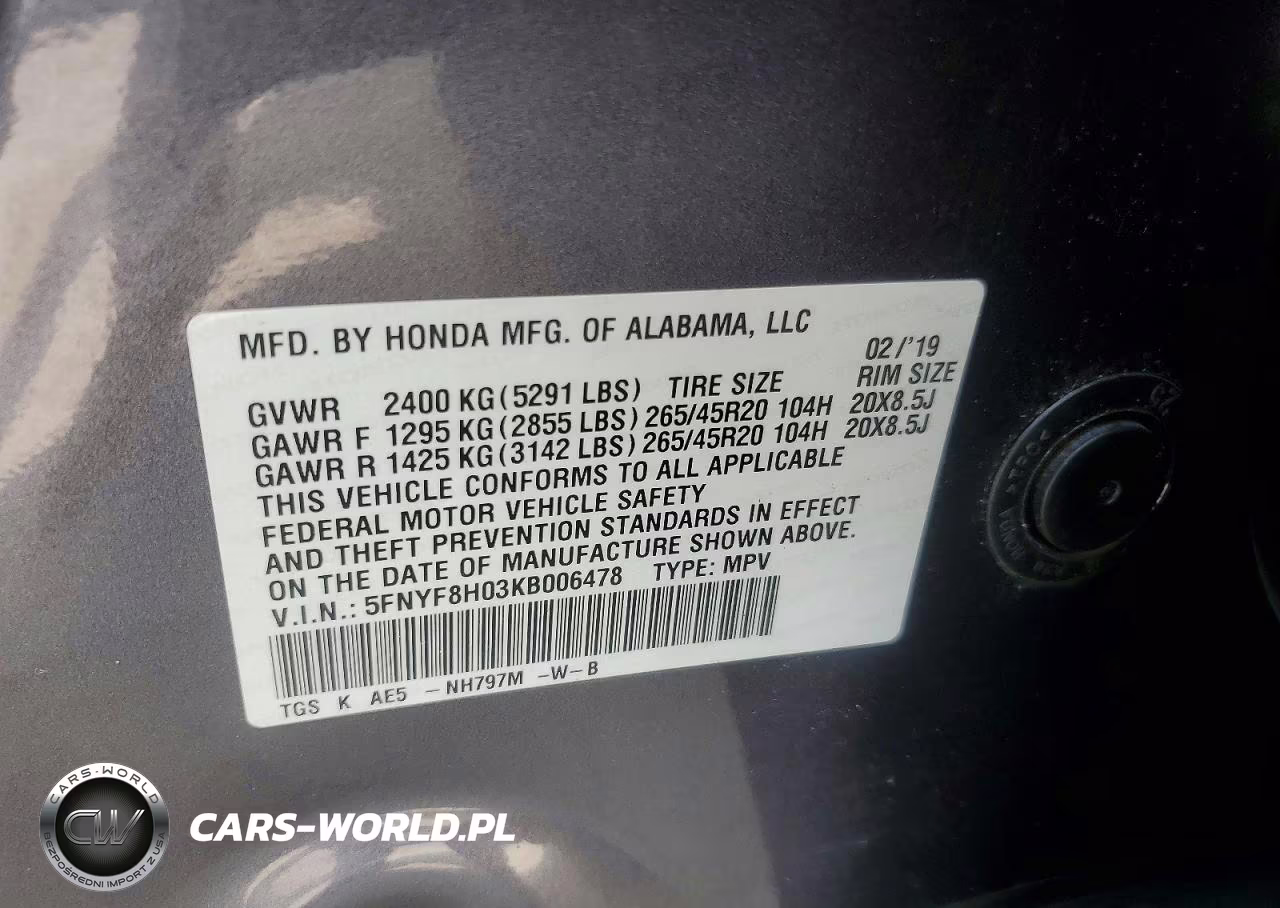 2019 Honda Passport Elite VIN:5FNYF8H03KB006478 - 13