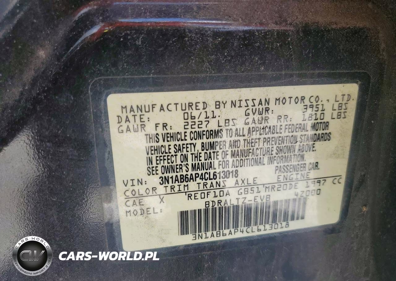2012 Nissan Sentra 2.0 VIN:3N1AB6AP4CL613018 - 12