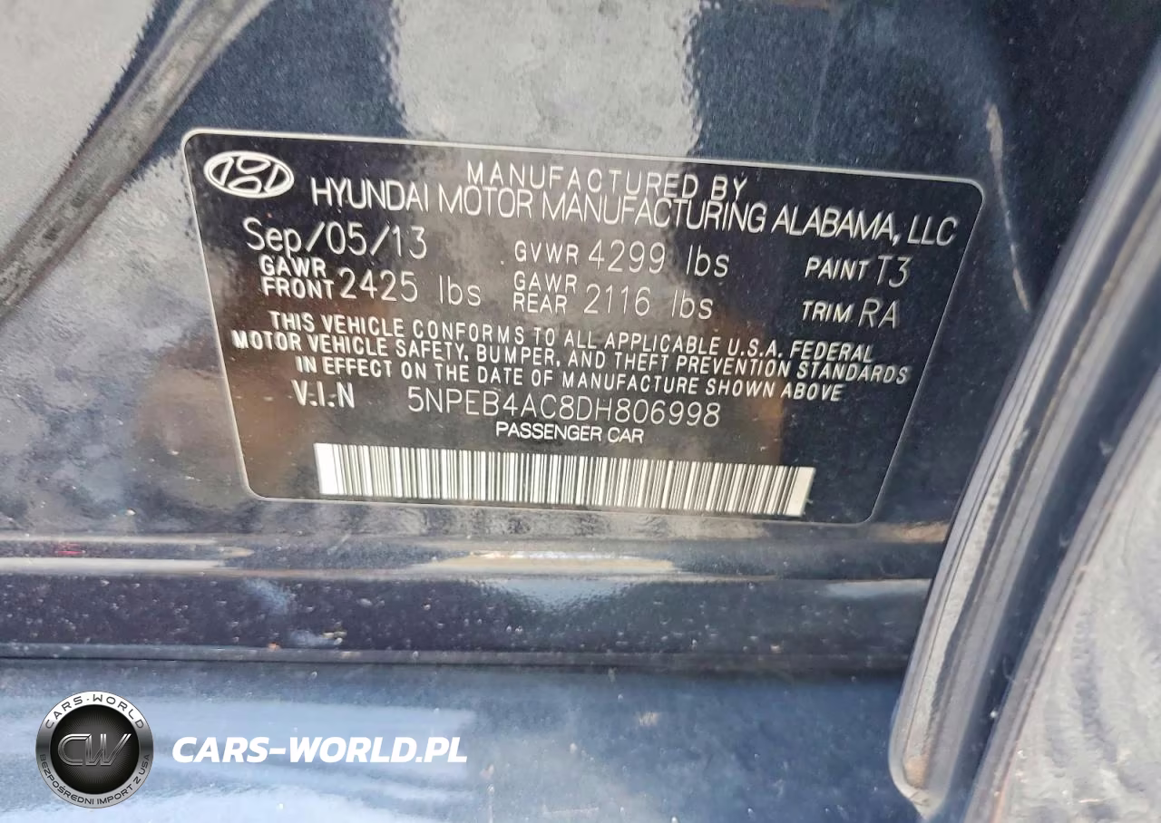 2013 Hyundai Sonata Gls VIN:5NPEB4AC8DH806998 - 12