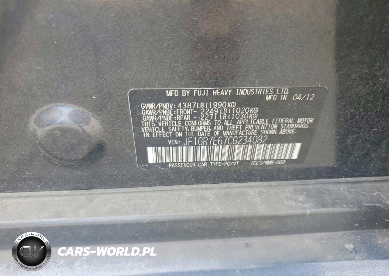 2012 Subaru Impreza Wrx VIN:JF1GR7E67CG234082 - 13