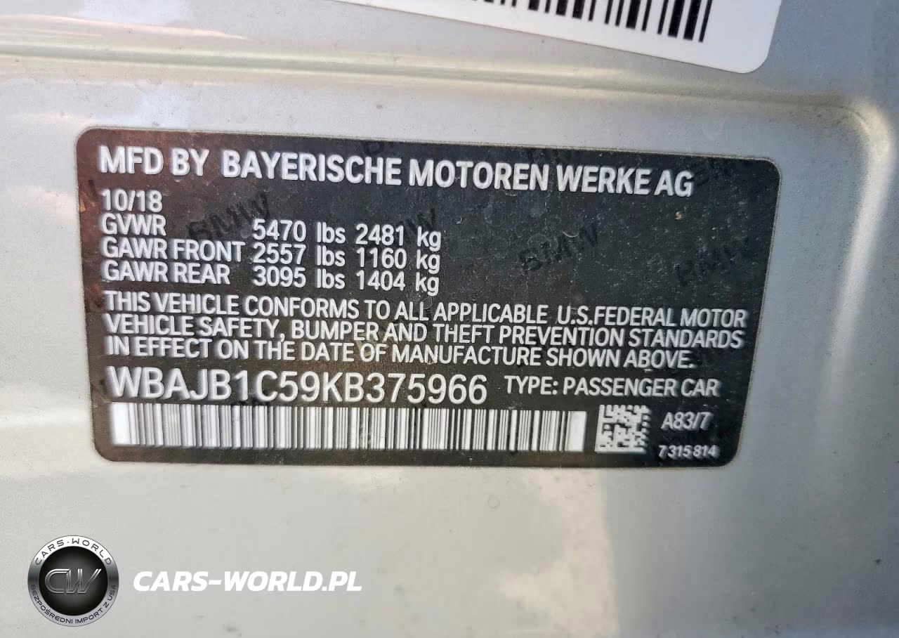 2019 BMW 530Xe VIN:WBAJB1C59KB375966 - 12