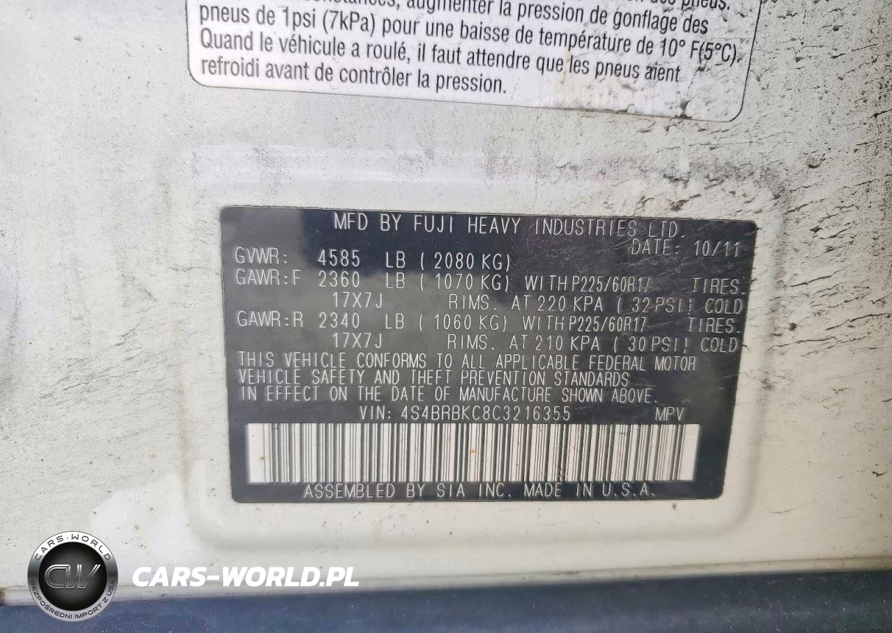 2012 Subaru Outback 2.5I Limited VIN:4S4BRBKC8C3216355 - 12