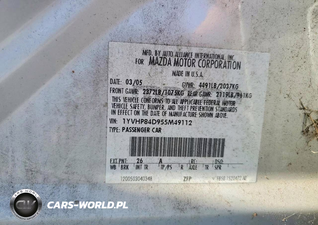 2005 Mazda 6 S VIN:1YVHP84D955M49112 - 13