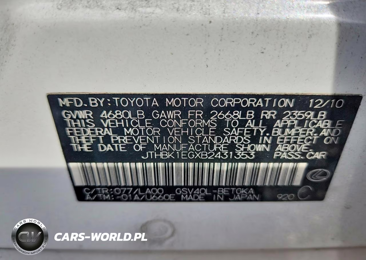 2011 Lexus Es 350 VIN:JTHBK1EGXB2431353 - 12