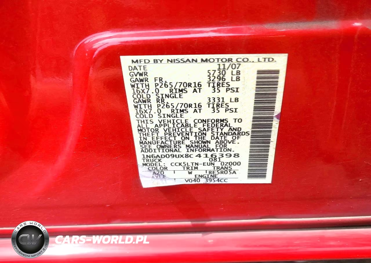 2008 Nissan Frontier VIN:1N6AD09UX8C416398 - 12