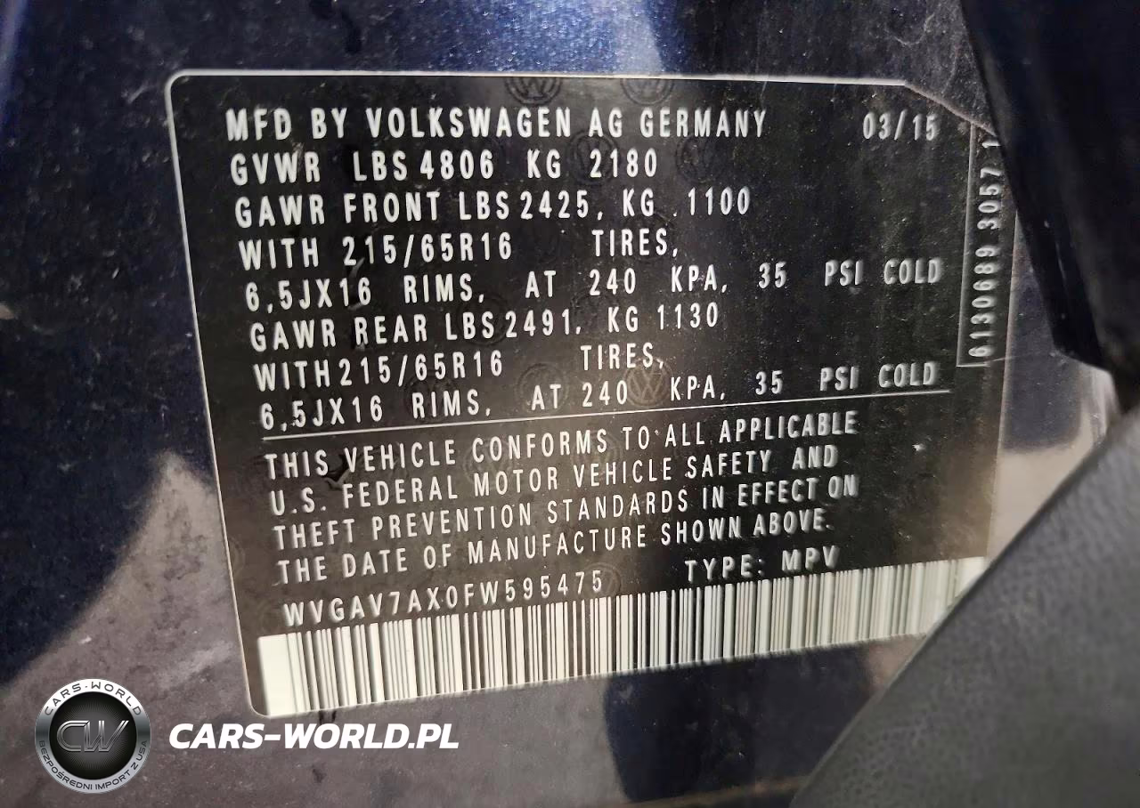 2015 Volkswagen Tiguan S VIN:WVGAV7AX0FW595475 - 12