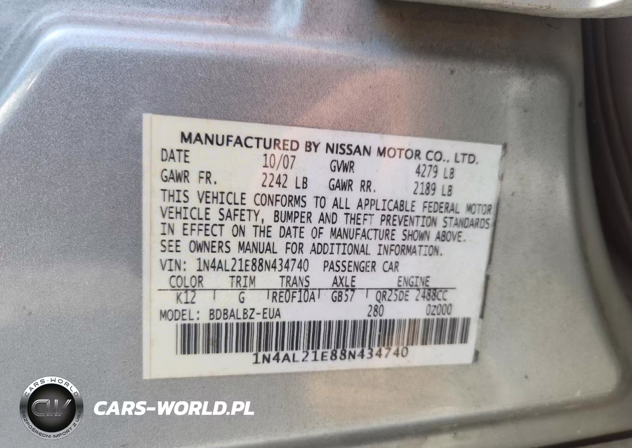2008 Nissan Altima 2.5 VIN:1N4AL21E88N434740 - 12