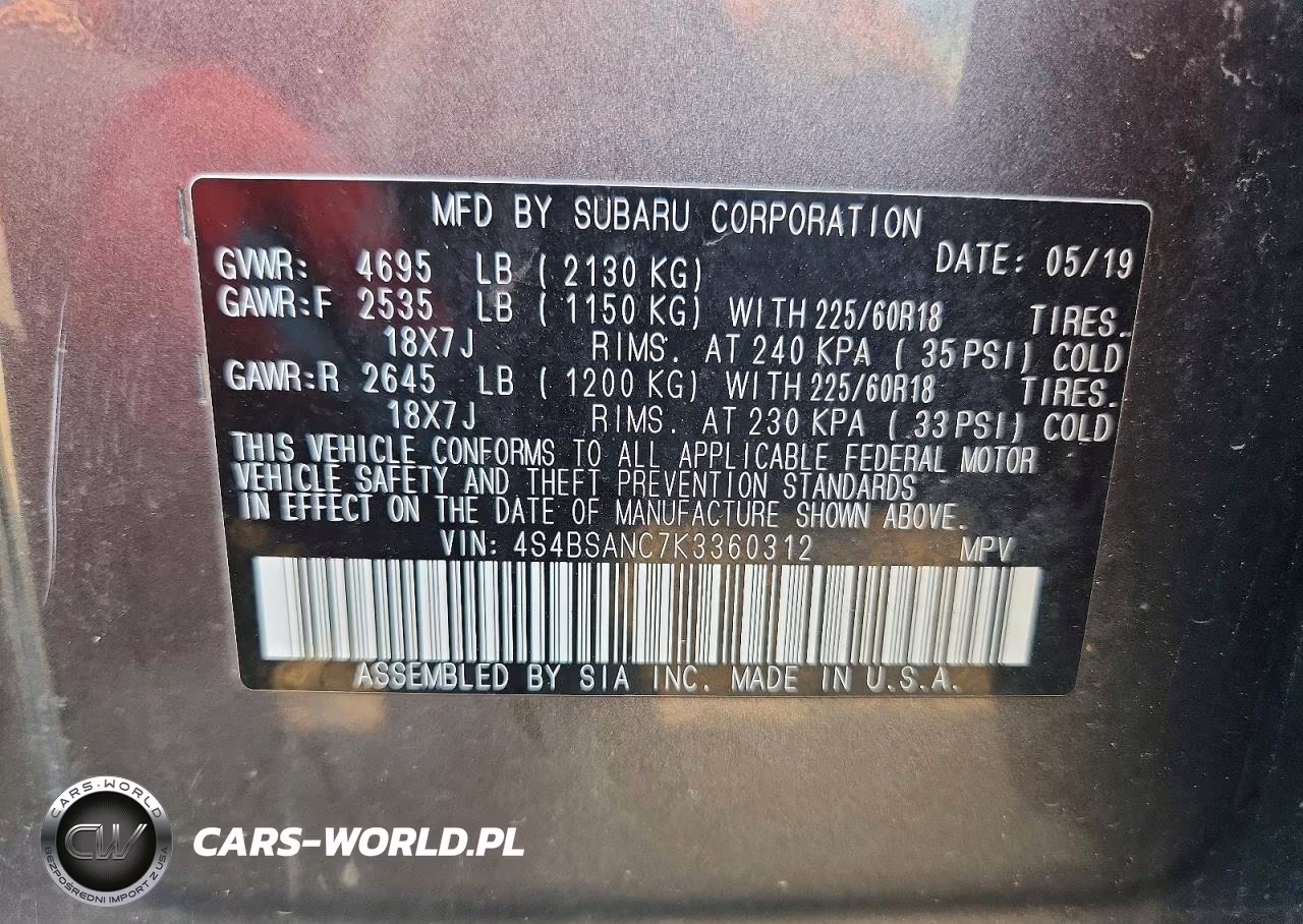 2019 Subaru Outback 2.5I Limited VIN:4S4BSANC7K3360312 - 13