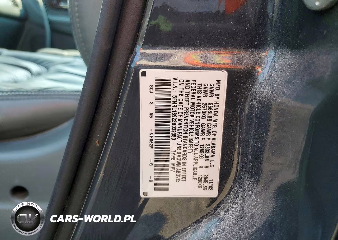 2003 Honda Odyssey Exl VIN:5FNRL18923B032350 - 13