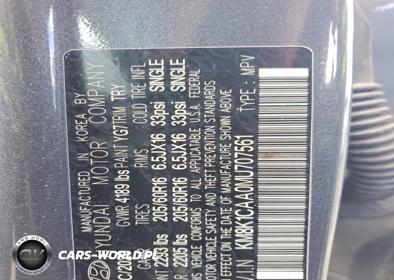 2021 Hyundai Kona Se VIN:KM8K1CAA0MU707561 - 12