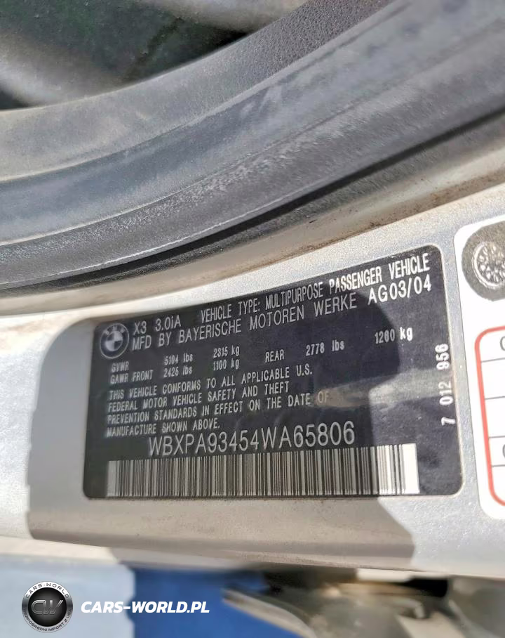 2004 BMW X3 3.0I VIN:WBXPA93454WA65806 - 12