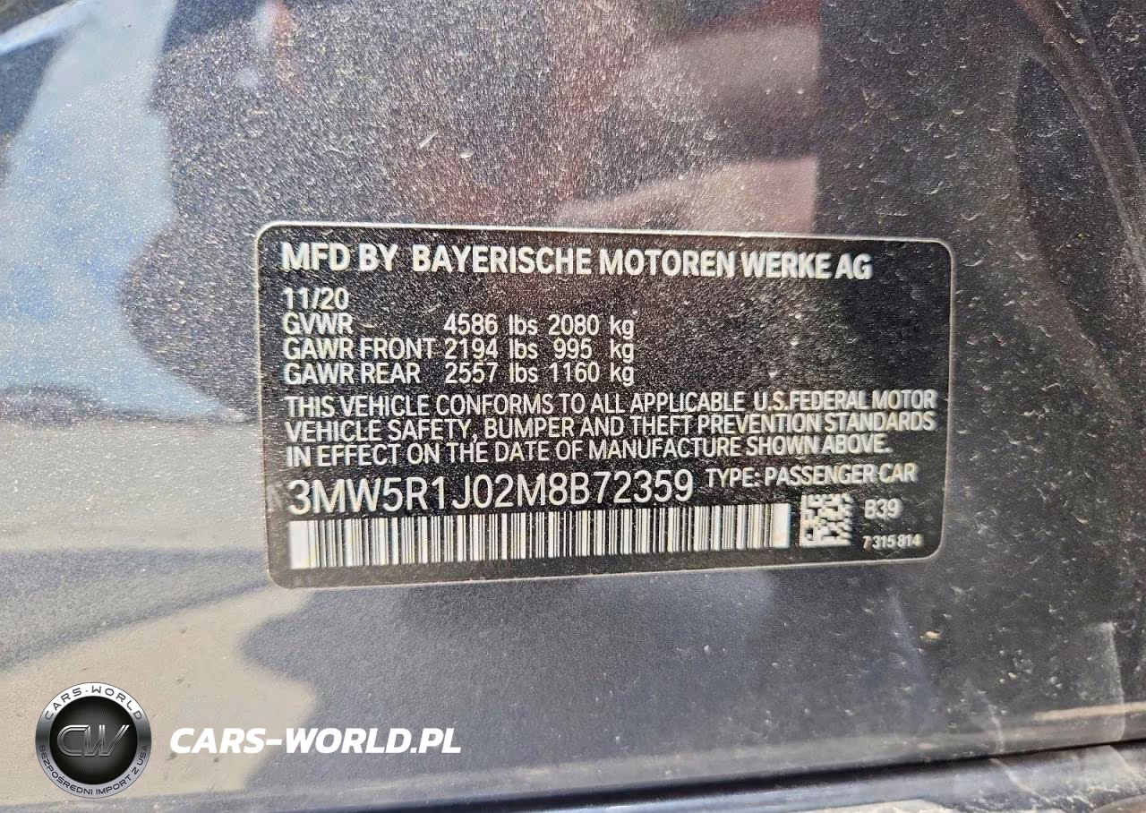 2021 BMW 330I VIN:3MW5R1J02M8B72359 - 12