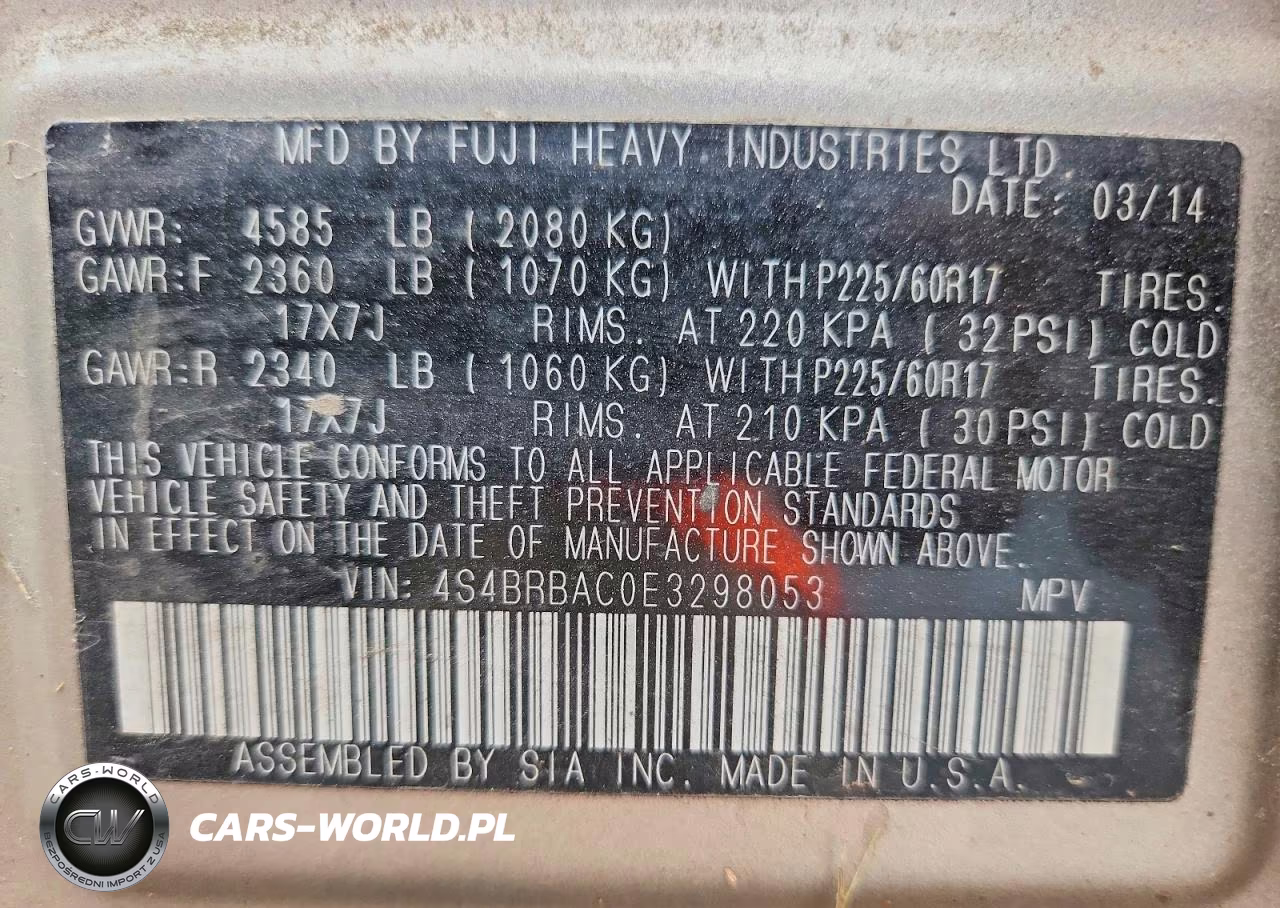 2014 Subaru Outback 2.5I VIN:4S4BRBAC0E3298053 - 13