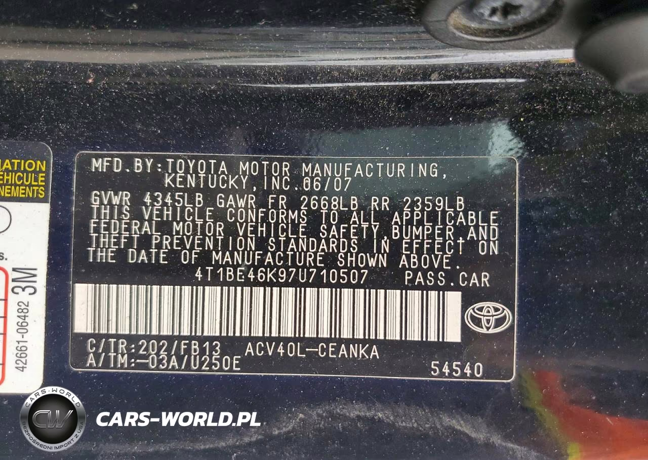 2007 Toyota Camry Ce VIN:4T1BE46K97U710507 - 12