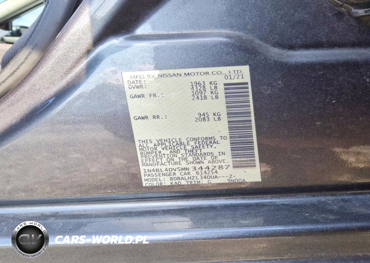 2021 Nissan Altima Sv VIN:1N4BL4DV5MN344287 - 12