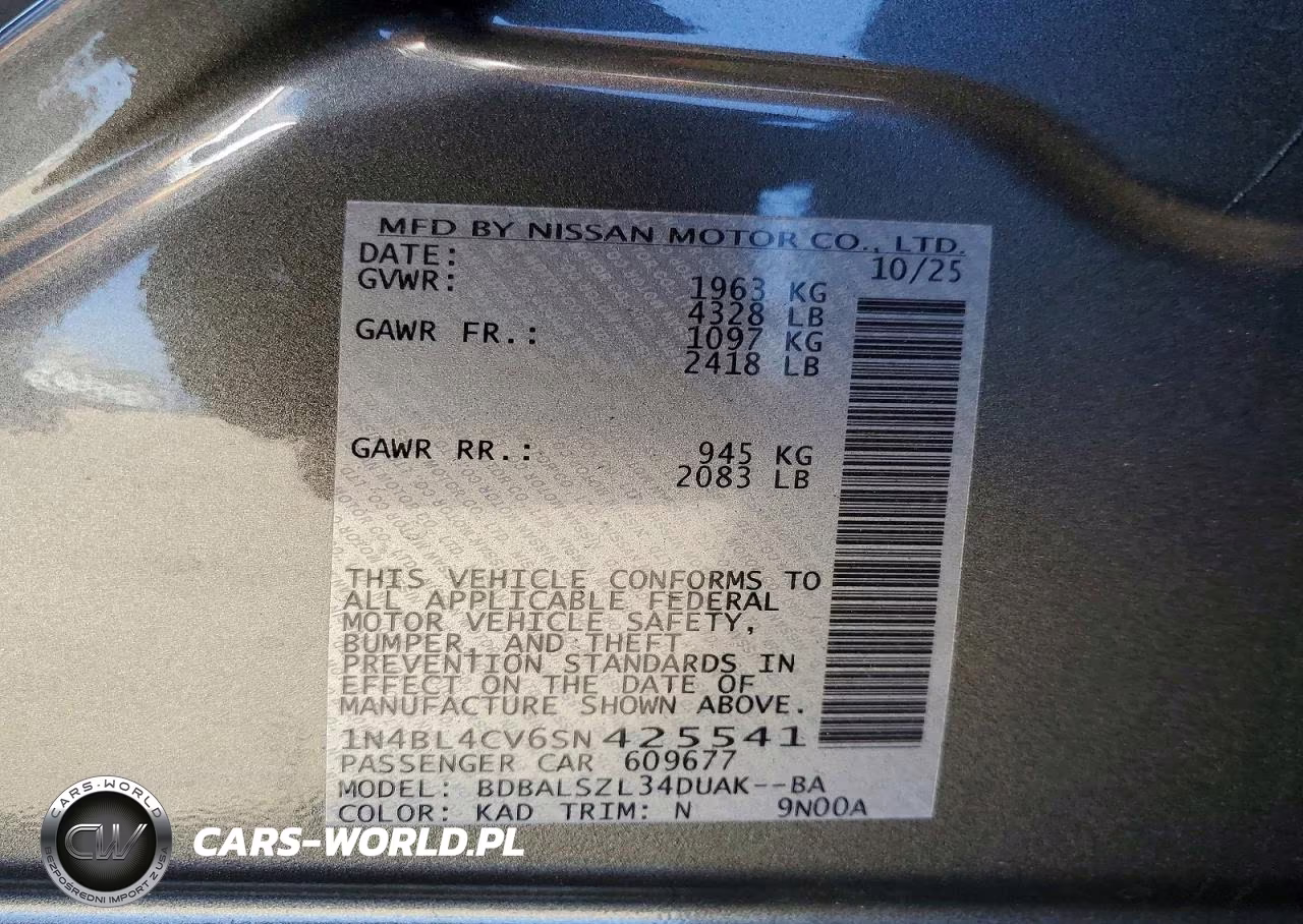 2025 Nissan Altima Sr VIN:1N4BL4CV6SN425541 - 13