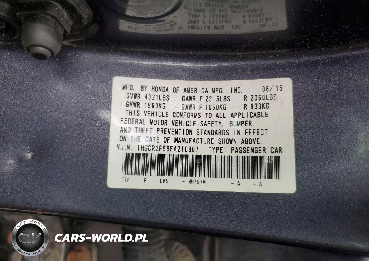 2015 Honda Accord Sport VIN:1HGCR2F58FA210867 - 12