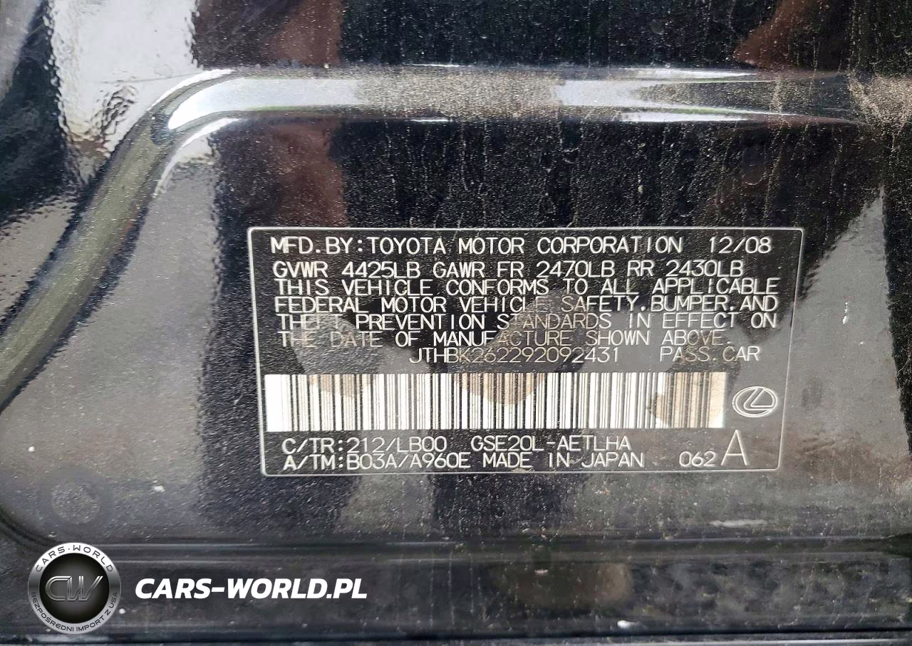 2009 Lexus Is 250 VIN:JTHBK262292092431 - 12