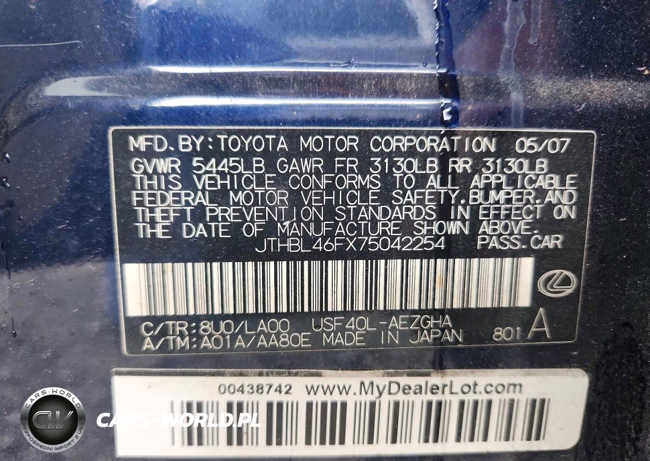 2007 Lexus Ls 460 VIN:JTHBL46FX75042254 - 12