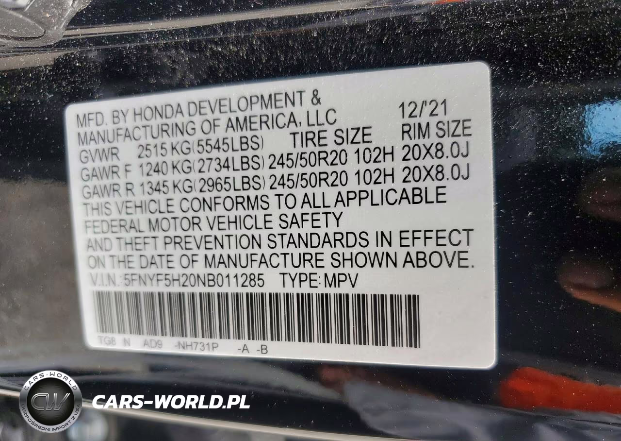 2022 Honda Pilot Se VIN:5FNYF5H20NB011285 - 13