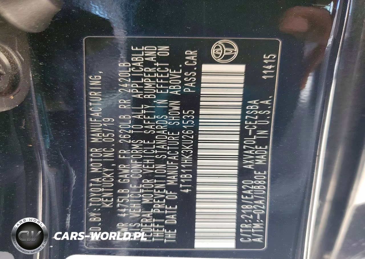 2019 Toyota Camry Se VIN:4T1B11HK3KU261535 - 12