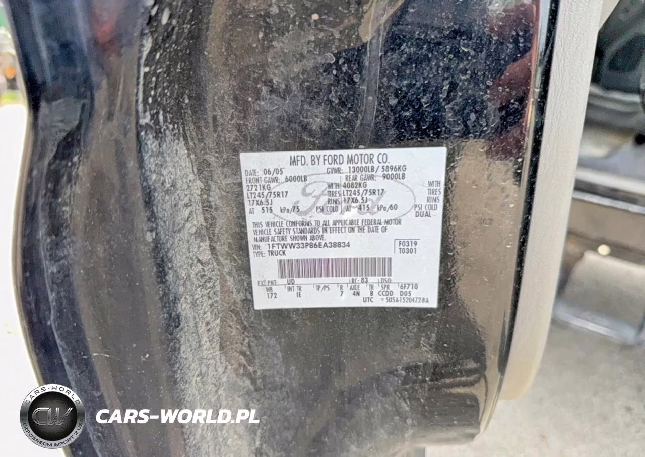 2006 Ford F350 Super Duty VIN:1FTWW33P86EA38834 - 10