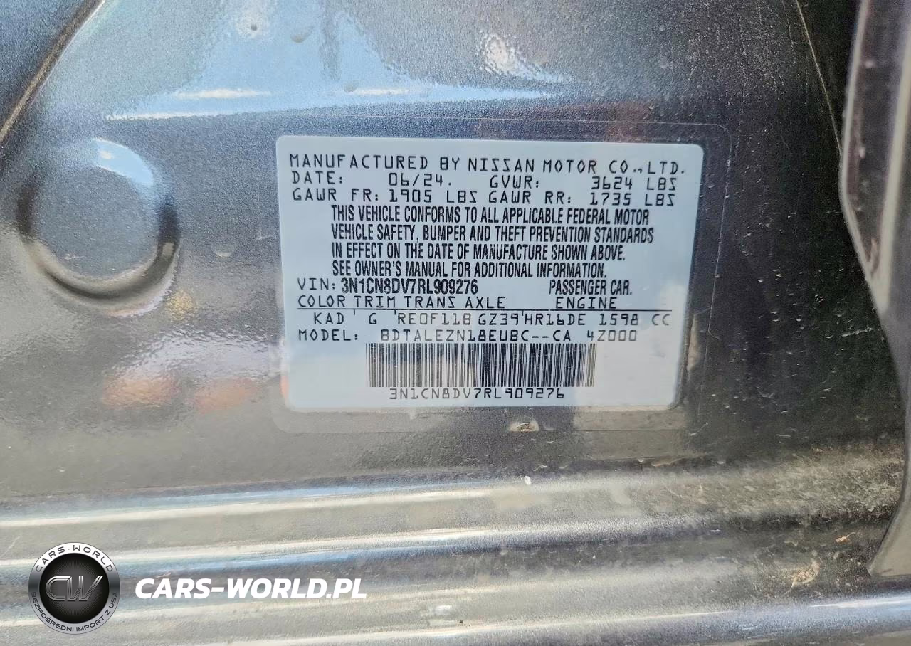 2024 Nissan Versa S VIN:3N1CN8DV7RL909276 - 12