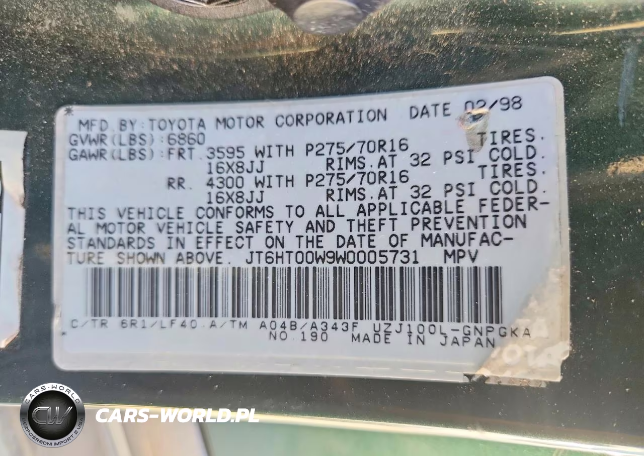 1998 Lexus Lx 470 VIN:JT6HT00W9W0005731 - 13