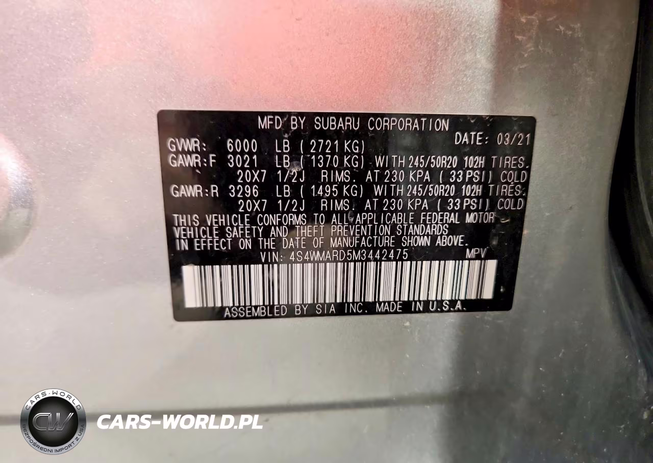 2021 Subaru Ascent Touring VIN:4S4WMARD5M3442475 - 13