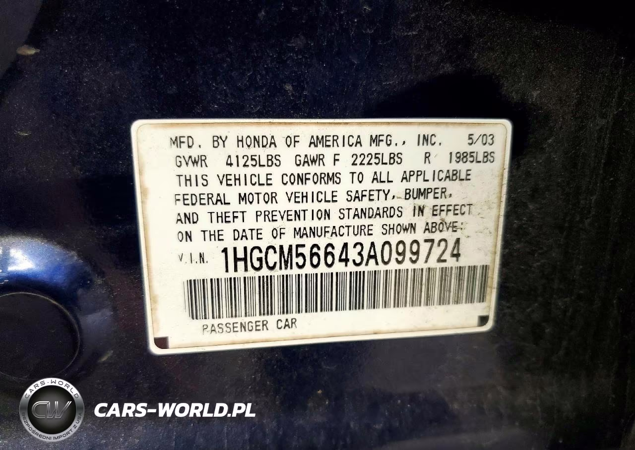 2003 Honda Accord Ex VIN:1HGCM56643A099724 - 12