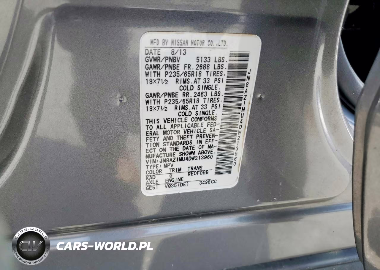 2013 Nissan Murano S VIN:JN8AZ1MU4DW213960 - 13