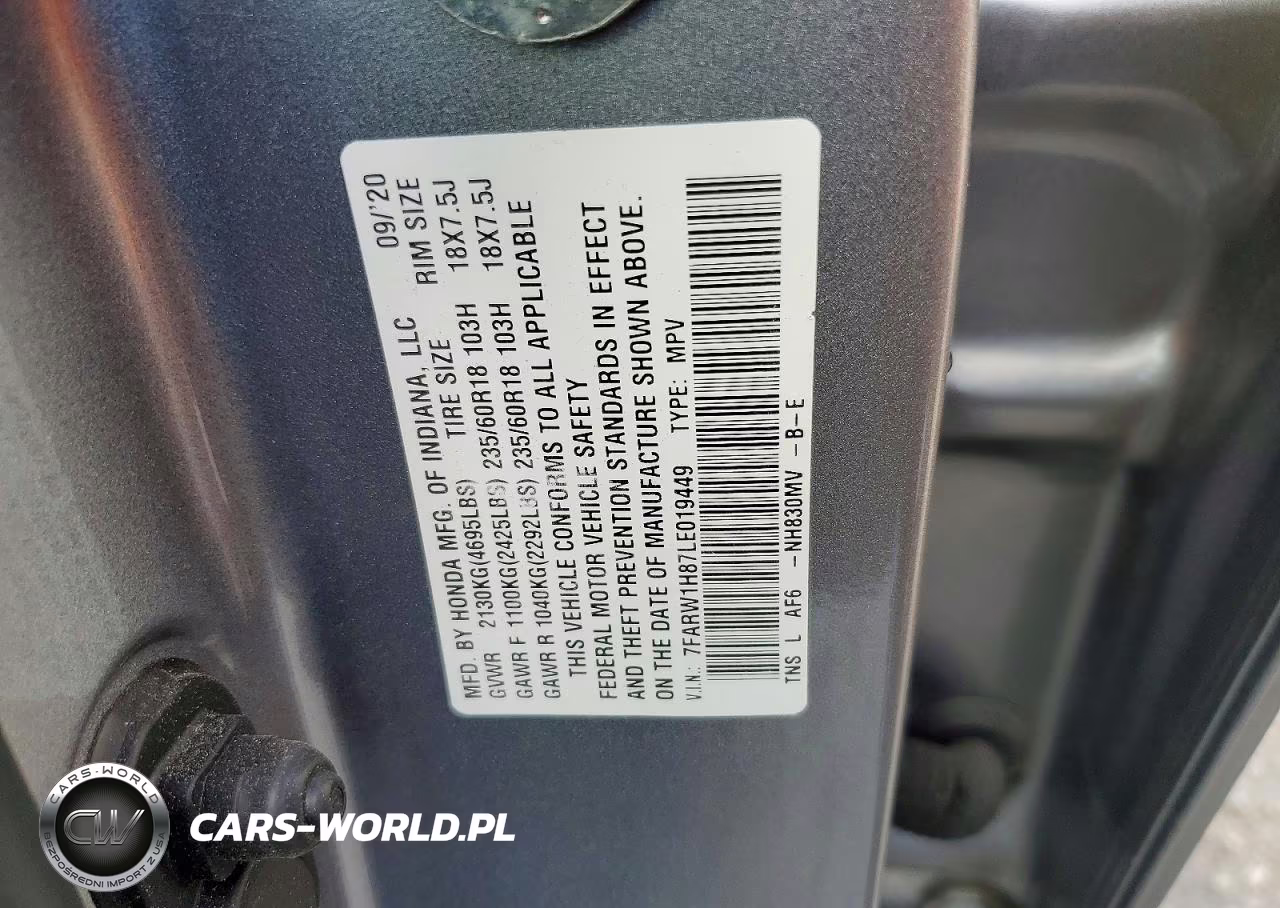 2020 Honda Cr-V Exl VIN:7FARW1H87LE019449 - 12