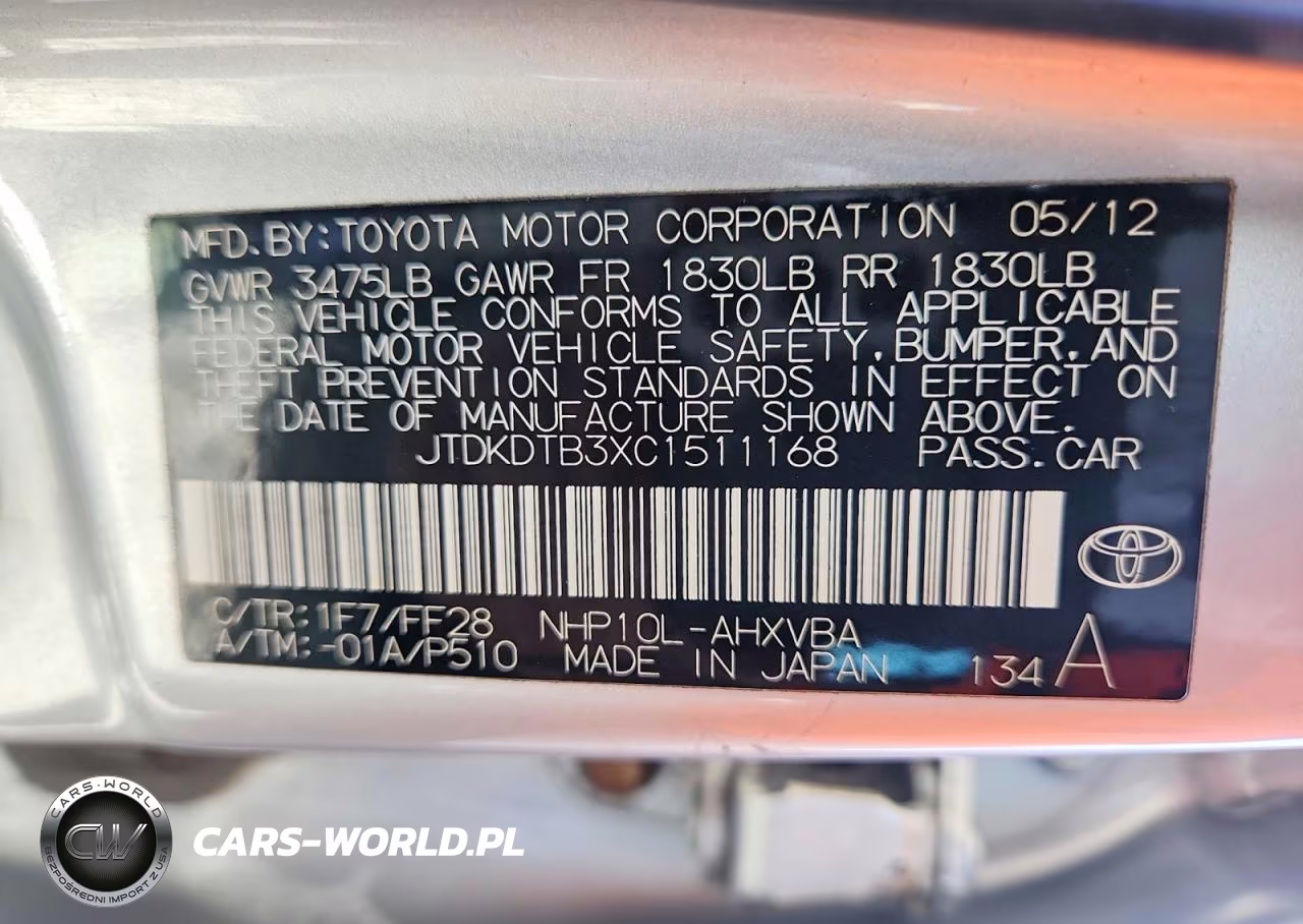 2012 Toyota Prius C Two VIN:JTDKDTB3XC1511168 - 12