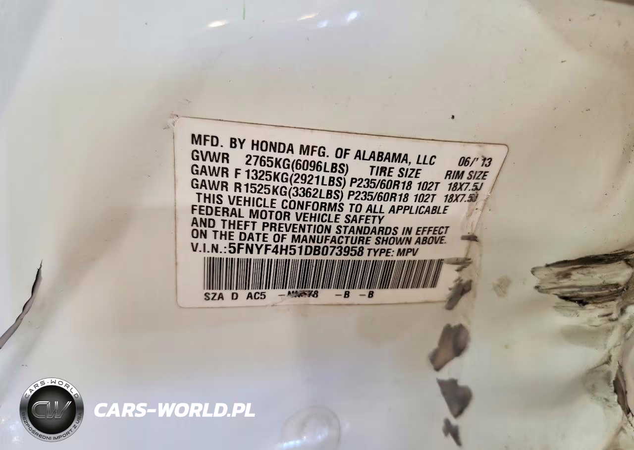 2013 Honda Pilot Exl VIN:5FNYF4H51DB073958 - 13