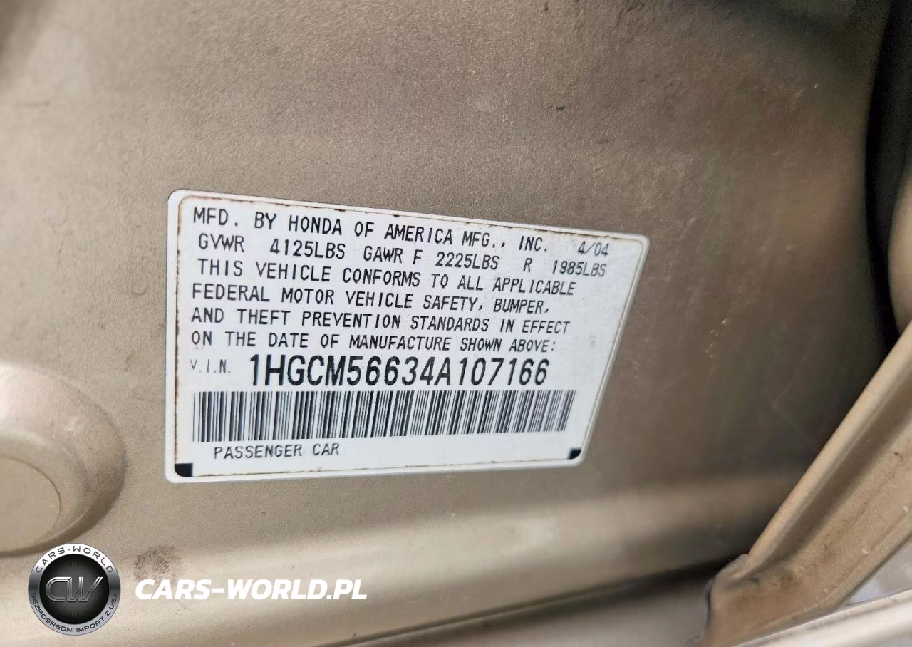 2004 Honda Accord Ex VIN:1HGCM56634A107166 - 12