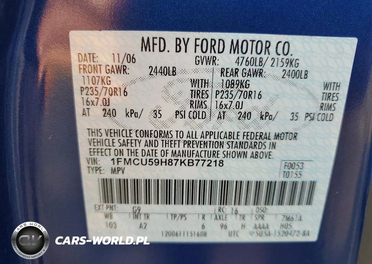2007 Ford Escape Hev VIN:1FMCU59H87KB77218 - 13
